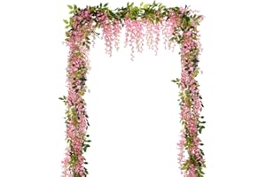 Lvydec Wisteria Artificial Flowers Garland, 4 Pcs Total 28.8ft Artificial Wisteria Vine Silk Hanging Flower for Home Garden Outdoor Ceremony Wedding Arch Floral Decor (Pink)