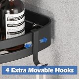 GRICOL Shower Corner Shelf No Drilling with Adhesive 2 Tiers 4 Hooks Black view 7