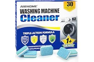 Airhome Washing Machine Cleaner Tablets - Deep-Cleaning Descaler for Front Load and Top Load Washers, Including HE, 30 Pack (15 Month Supply)