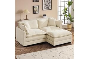 SoarFlash 77.95" Chenille Sectional Sofa, Comfy L Shaped Modular Coush Sofa with Ottoman, Modern 2 Seat Couch Deep Seat Sofa Set for Living Room,Beige