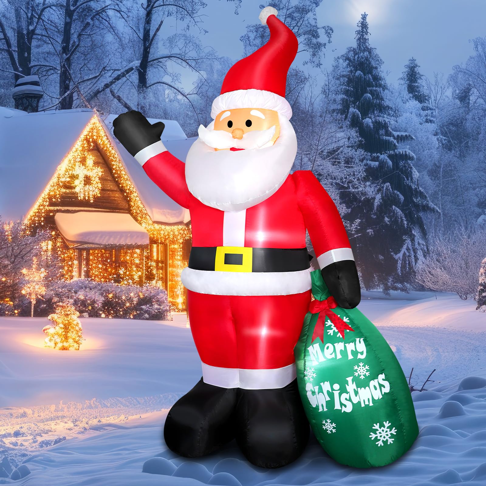 Photo 1 of ***The reference image may be different from the product design.***Omdekor 7 FT Christmas Inflatable Santa Claus Indoor Outdoor Decoration, Giant Blow up Santa Claus with Green Gift Bag, Built-in LED Lights for Patio Yard Garden Lawn Xmas Holiday Party Ho