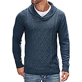 COOFANDY Men's Shawl Collar Sweaters V-Neck Relaxed Fit Cable Pullovers