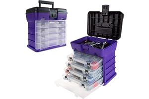 Storage and Tool Box-Durable Organizer Utility Box-4 Drawers with 19 Compartments Each for Hardware, Fish Tackle, Beads, and More by Stalwart (Purple)