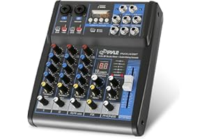 Pyle Professional Audio Mixer Sound Board Console System - 4 Channel -Bluetooth - USB MP3 Computer Input - 48V Phantom Power - Stereo DJ Studio Streaming FX 16-Bit DSP processor - PMXU43BT