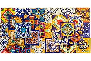 FIESTA BRANDS Mexican Talavera Tile Spanish Mediterranean Art Colorful 4"x4" Ceramic Hand Painted Mosaic for Bathroom, Wall, Mirror, Kitchen Rustic Decor Pottery (40, Mult1 + Multi2)