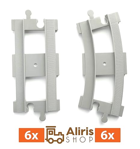 Aliris 6 Gebogene Schienen und 6 gerade Schienen - Hellgrau - Zubehörset - Kompatibel mit Duplo