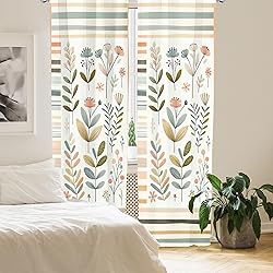 Ambesonne Leafy Art Curtains, Modern Scandi Leaves