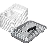 Bates Choice - 9-Inch Plastic Paint Tray Set, 12 pcs, Textured Deep Capacity Disposable Trays with Wire Roller Frame, Grey