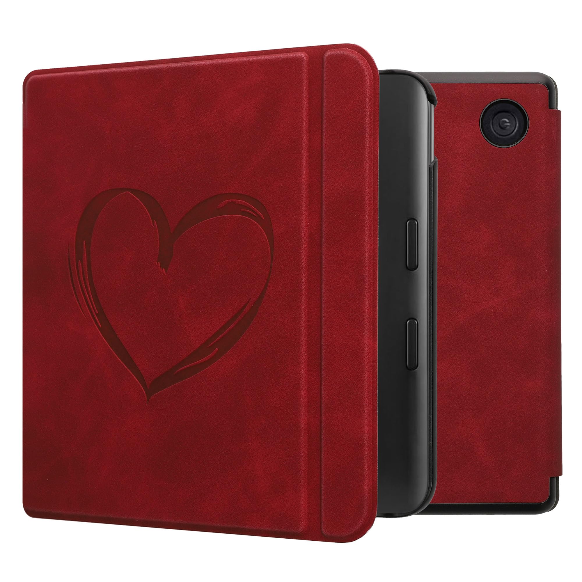kwmobile Cover for Kobo Libra Colour Case - eReader Cover with auto sleep funktion - Brushed Heart with Dark Red
