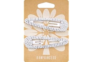 KANPRINCESS 2Pcs 3.1 inch Rhinestone Snap Hair Clips Metal Hair Clips Metal BB Clip Glitter Shining Snap Hair Barrette(8cm/Si