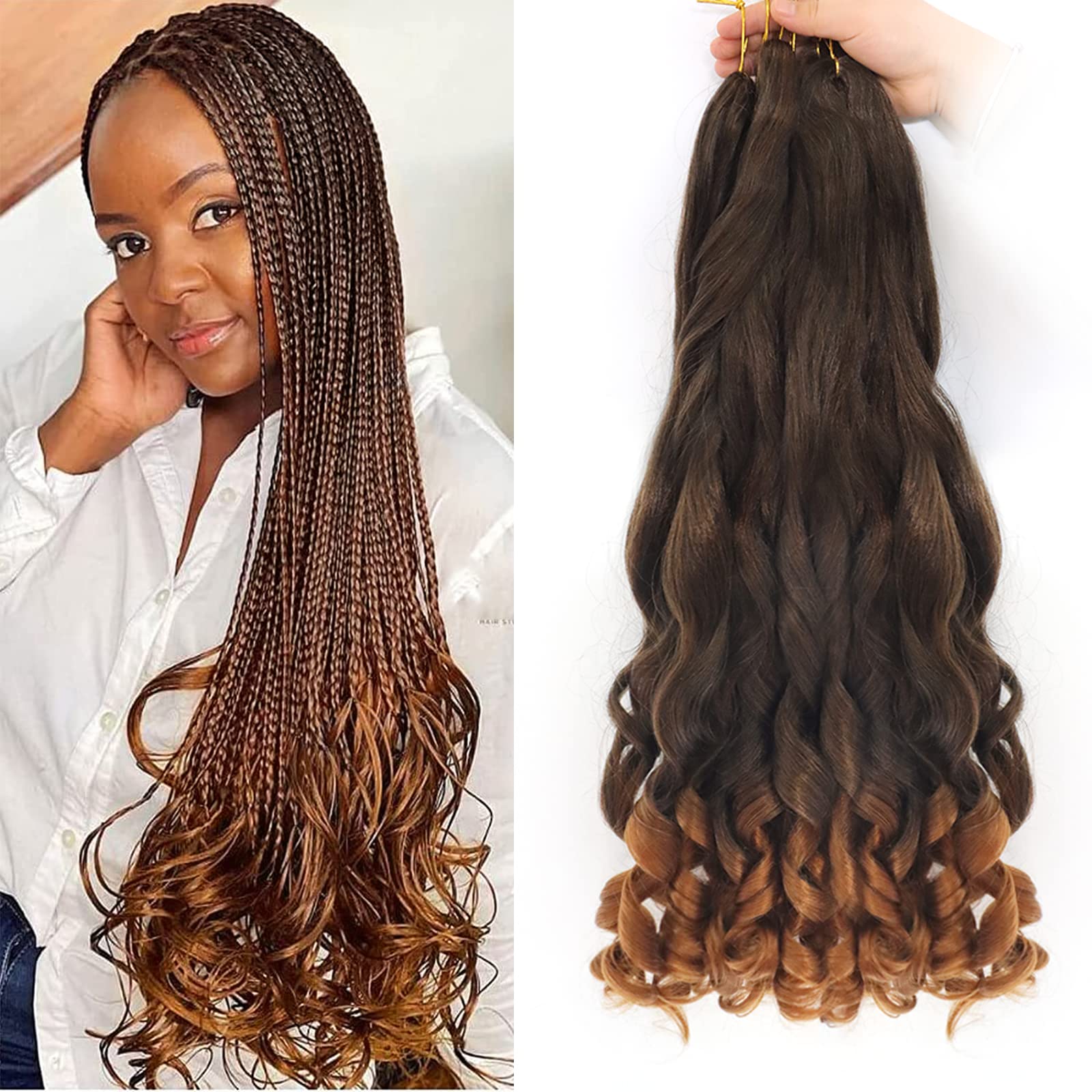 French Curly Braiding Hair 8 Pack Loose Wavy Spiral Curl Braids Crochet Hair Deep Wave Synthetic Extensions Pre Stretched Bouncy Braiding Hair (T30#, 22 Inches)