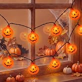 GOOTHY Halloween Pumpkin String Lights, 8.5Ft Outdoor Halloween Decorations Lights with 10 Jack-O-Lantern Lights, Hanging Pumpkin String Lights UL Listed for Party Patio Garden Window Decor
