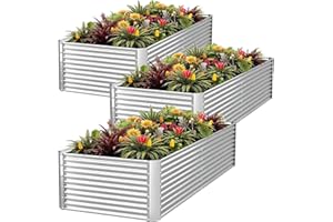 FRIZIONE 3PCS Tall 6x3ft Galvanized Raised Garden Bed Outdoor,Above Ground Garden Bed for Vegetable,Metal Raised Beds for Flo
