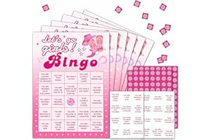 HEZNZXQ Pink Bingo Party Game Cards, Cowgirl Themed Birthday Bingo Games, Sleepover Party Favors, Slumber Party Decorations, Pajama Party Activities, 24 Players for Adult Party Supplies -07