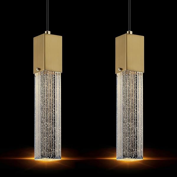 SEEDED CRYSTAL SHINY HANGING KITCHEN ISLAND PENDANT CEILING LIGHT MODERN CONCISE FIXTURE,2 PACK GOLD FINISH FOR KITCHEN ISLAND DINING ROOM BEDROOM HALLWAY