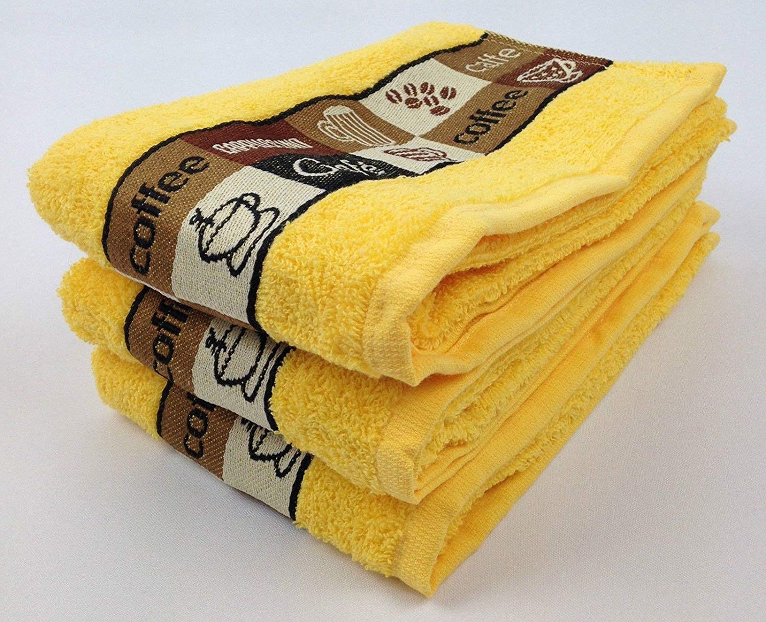 Riggs 3 PACK Luxury Kitchen Hand Tea Towel, Cafe Cafe Coffee Cups (Yellow)