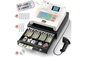 PYY Cash Register for Small Businesses with Scanner - Electronic Commercial White Caja Registradora para Negocio with Lock Cash Drawer Box, 48 Keys Retail System Restaurant Supermarket White Medium