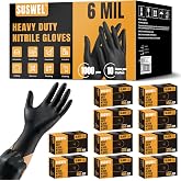 SuSWel Nitrile Gloves HEAVY DUTY 6Mil Disposable Black Nitrile Gloves Large