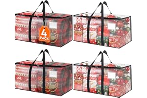 HomeHacks Clear Moving Bags Heavy Duty 4 Pack, Storage Bags with Zipper, Extra Thick Handles & Waterproof Packing Boxes for Moving, Camping, Home Organization 93L/24Gal (28.7"x14.2"x14")