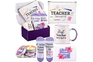 CINLILIAN Teacher Appreciation Gifts, Teacher Gifts for Women Men, Thank You Gifts for Teacher Birthday Retirement, Gifts for Teachers from Student, Best Teacher Ever Gift Box with Bag Coffee Mug Candle Socks