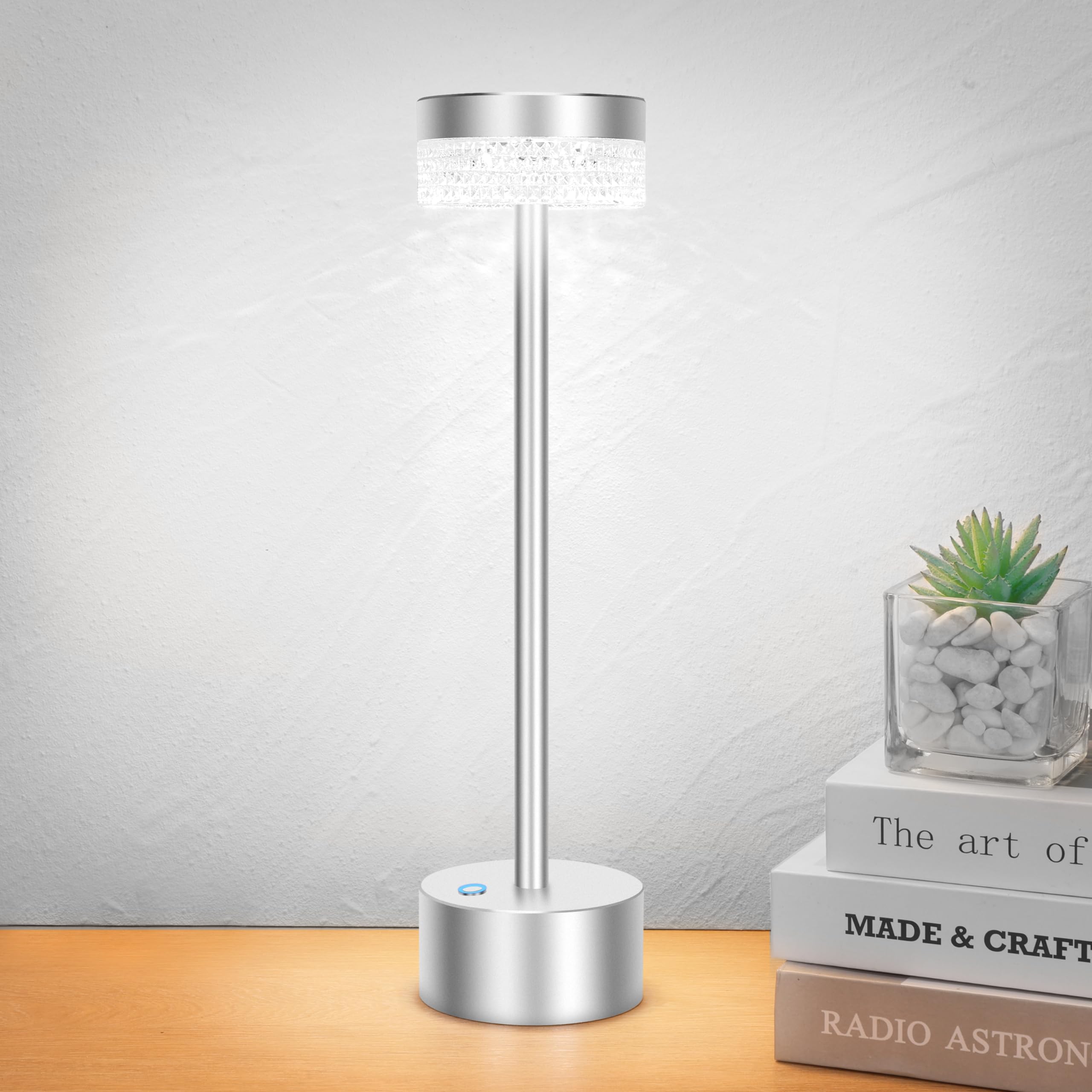 Photo 1 of Xermei Cordless Battery Powered Led Table Lamp,3 Color Portable Rechargeable Desk Lamp,Minimalist Design Metal Table Lamps with Touch Control,for Living Room/Restaurants/Bars/Camping(Silver)………