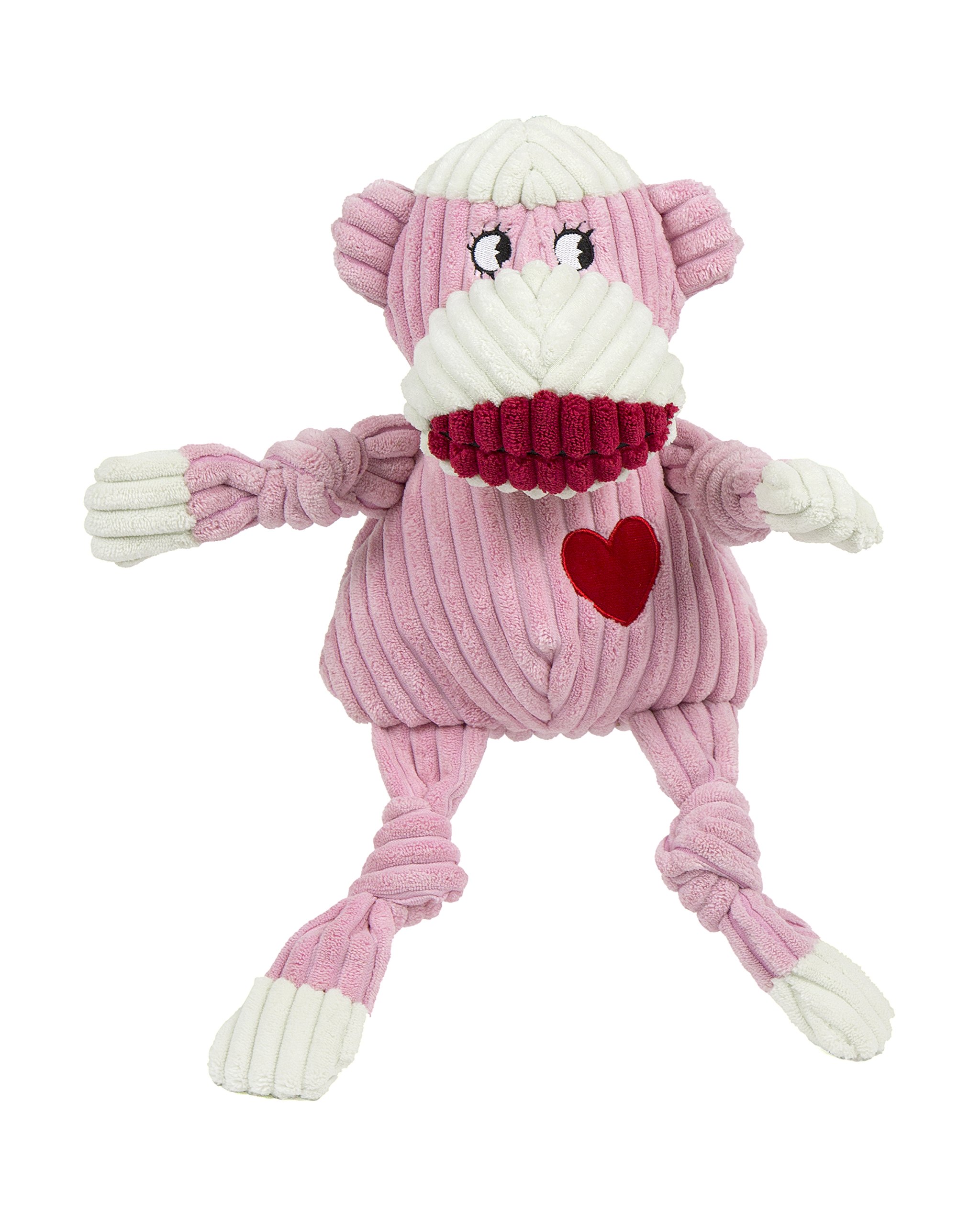 HuggleHounds Knottie Plush Dog Toy - Dog Stuffed Animal Toy, Squeaky Puppy Toys, For Small, Medium & Large Dogs, Durable Plush to Keep Them Busy - Pink Monkey, Large