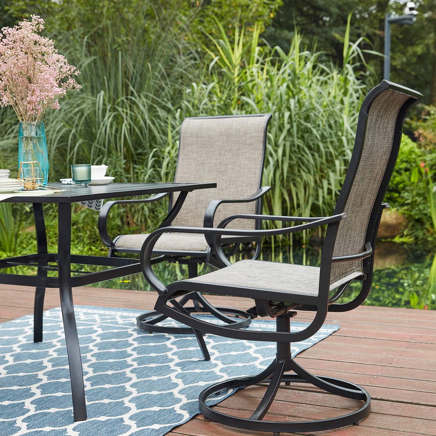 Vicllax Outdoor Swivel Dining Chairs Patio Furniture for Garden Porch Set of 2: Kitchen & Dining