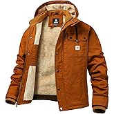 CHEXPEL Mens Fall and Winter Utility Jacket Relaxed Fit Work Coat Fleece Lined Hooded canvas Jacket
