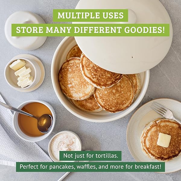 CHEF TACOS CERAMIC TORTILLA WARMER WITH LID, COLORFUL HOLDER, RAINBOW STORAGE CONTAINER FOR ROTI, PANCAKES (10-INCH, 25.4 CM)