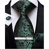 DiBanGu Paisley Ties for Men Silk Necktie and Pocket Square Cufflinks Tie Clip Set Woven Classic Mens Tie for Wedding Party
