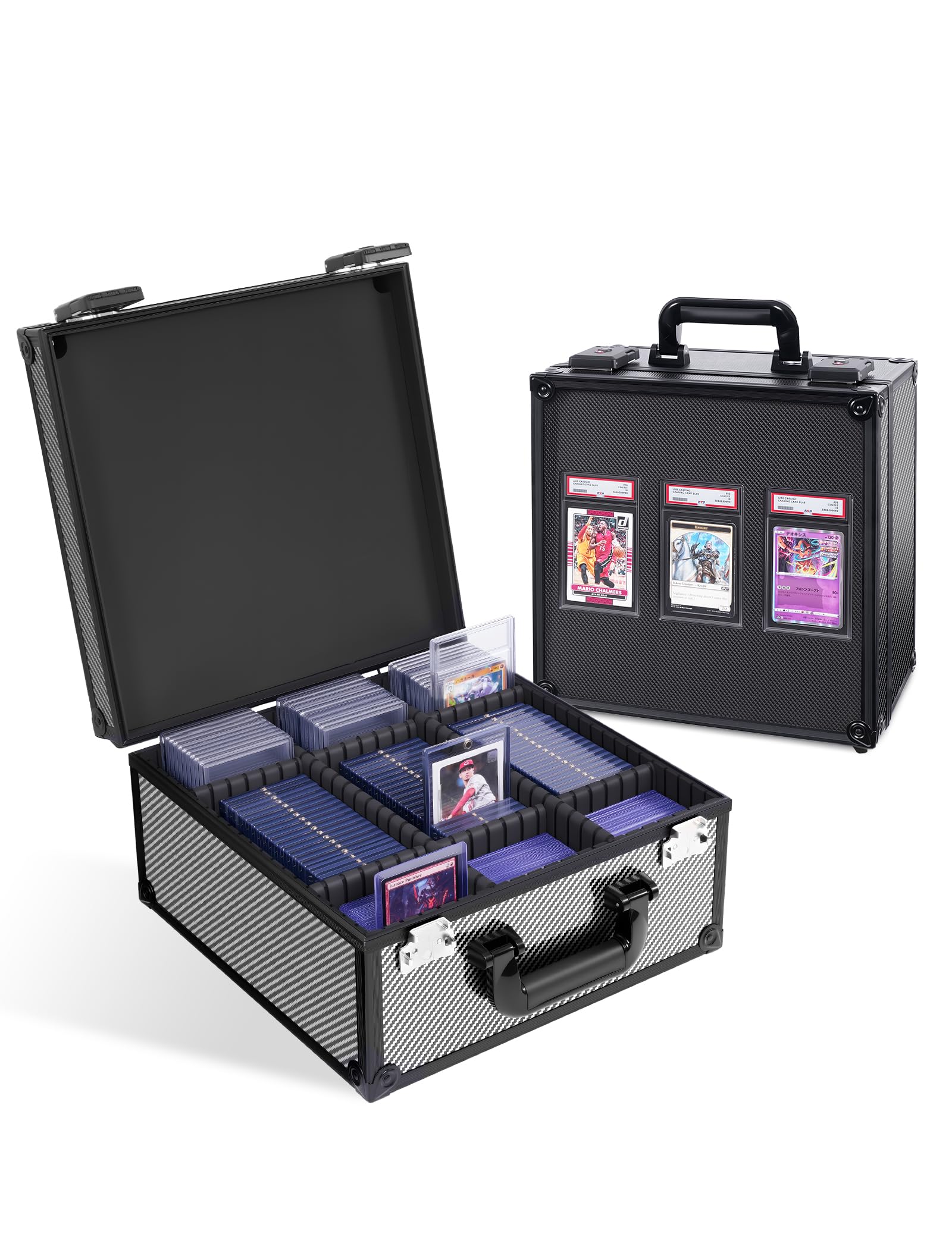 Photo 1 of ***SEE NOTES****DAMAGED ****banloga Graded Card Storage Box for PSA with TSA Lock, Aluminum Alloy Trading Card Case with Display Window, Slab Case with 8 Dividers for CGS, BGS, Top Loaders and Sports Cards (Carbon Fiber)