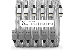 QIRUOZ Lightning Cable [Apple MFi Certified] iPhone Charger 6Pack [3/3/6/6/6/10 Ft] Apple Charging Cable Fast Charging High Speed USB Cable Compatible iPhone 14/13/12/11 Pro Max/XS MAX/XR/XS/8-Silver&Grey