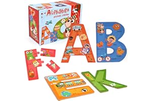 SYNARRY Wooden Alphabet Puzzles for Kids Ages 3-5, ABC Learning for Toddlers Ages 3+, Sight Words Letter Puzzles Montessori Toys Educational STEM for Preschool Boys Girls Kids Gifts