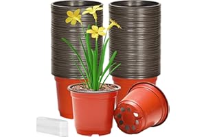 JNYONG 4 Inch 200 Pack Plastic Nursery Pots with Drainage Holes,Plastic Seed Starting Pots Come with 200 Pcs Labels, Reusable Seedling Flower Plant Container for Succulents, Seedlings, Transplanting