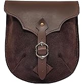 Medieval Leather Belt Bag – Genuine Leather & Suede Utility Pouch for LARP, Renaissance Faire & Viking Costume with Brass Buckle (Medieval Bag)