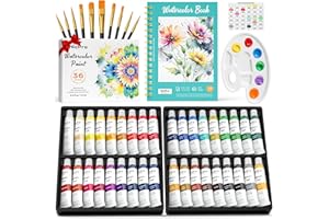 Nicpro Watercolor Paint Set for Adults, 36 Colors Watercolor Tube Set (12ml,0.4oz) with10 Paint Brushes, 25-Sheet Watercolor Paper Book, Palette, Water Color Painting Supplies for Artists Beginners Gift
