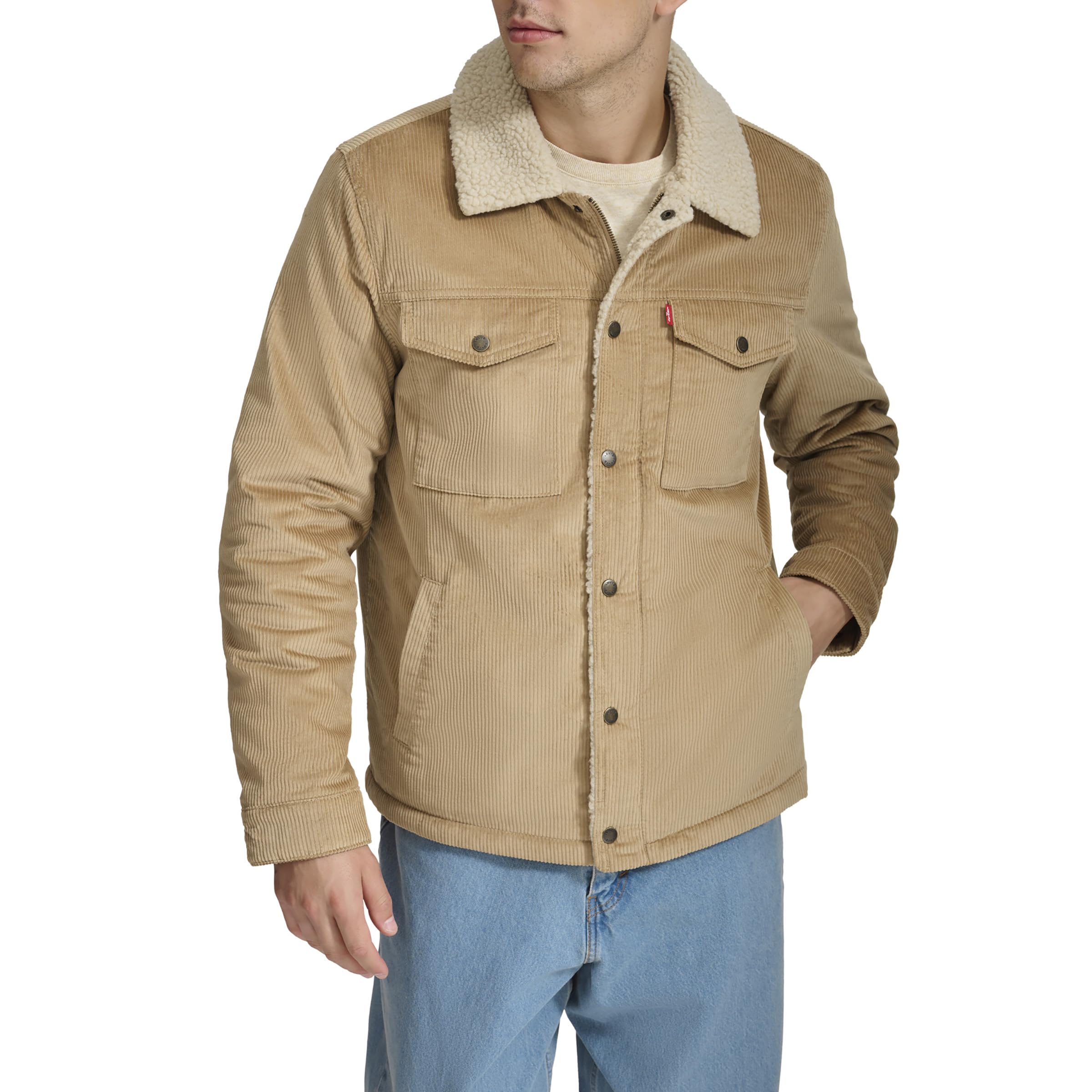 Levi's Men's Corduroy Sherpa Lined Trucker Jacket (Regular & Big & Tall Sizes), Sand Wide Wale Corduroy, 4X-Large Tall Image