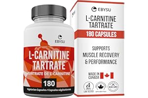 EBYSU L-Carnitine Tartrate 500mg (Made in Canada) - 180 Capsules - L Carnitine Supplement for Workout Recovery and Healthy We