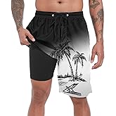 FT FENTENG Mens Swim Trunks with Compression Liner 9" Board Shorts 2 in 1 Quick Dry Beach Swimwear Bathing Suits for Men