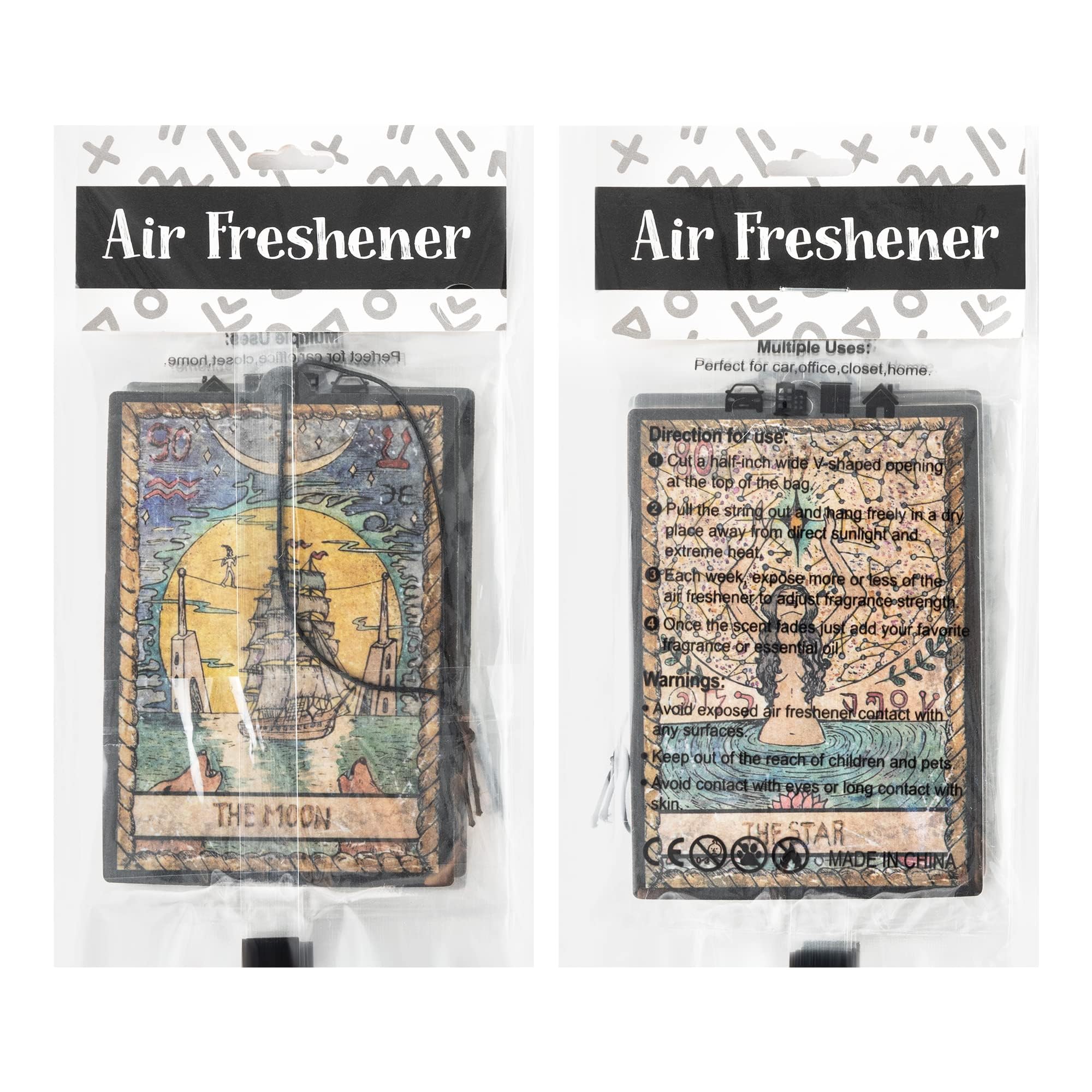 L1rabe 4P Vintage Tarot Car Air Fresheners, The Star World Sun Moon Hanging Air Freshener Fragrance Scented Cards Old Style Tarot Theme Car Aromatherapy Tablets Bedroom Wardrobe Shoe Cabinet Deodorant