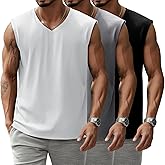 Evervibe 3 Pack Mens V Neck Tank Tops 95% Cotton Sleeveless Big and Tall Muscle Cut Off Shirts Gym Workout Tee