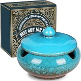 Ceramic Ashtray with Lids Cigar Accessories Outdoor Windproof Ashtrays for Cigarettes Ash Tray Gift for Men Dad Husband Boyfriend Home Ashtrays for Patio, Indoor, Outside, Office Decoration (Blue)