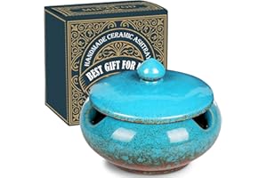 MDCGFOD Ceramic Ashtray with Lids Cigar Accessories Outdoor Windproof Ashtrays for Cigarettes Ash Tray Gift for Men Dad Husband Boyfriend Home Ashtrays for Patio, Indoor, Outside, Office Decoration (Blue)