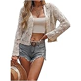 GORGLITTER Women's Crochet Lightweight Cardigans Sweater Cute Boho Fall Button Up Long Sleeve Teacher Short Cardigan