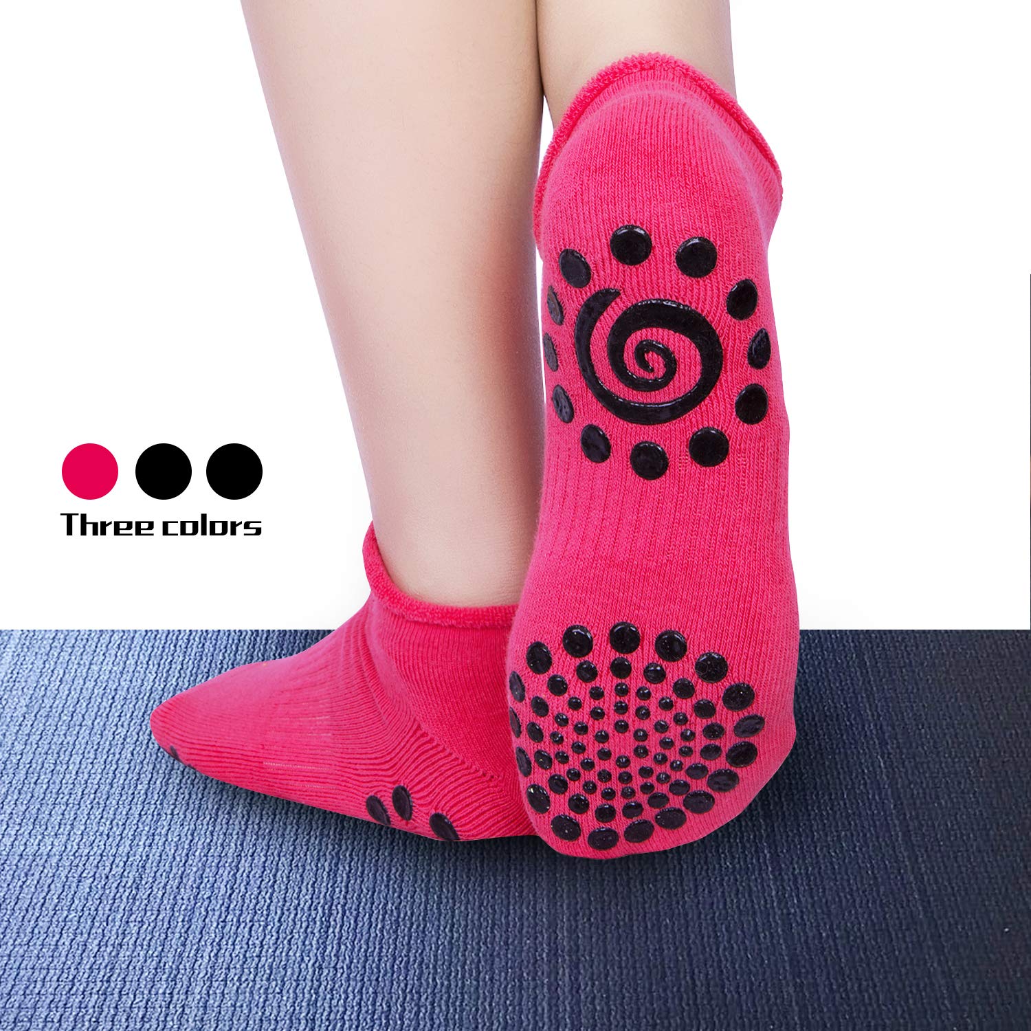 Yoga Socks for Women Non Slip Socks with Grips，Pilates, Barre, Bikram Workout Socks Non Skid 3 Pairs Cotton，Size4.5-10