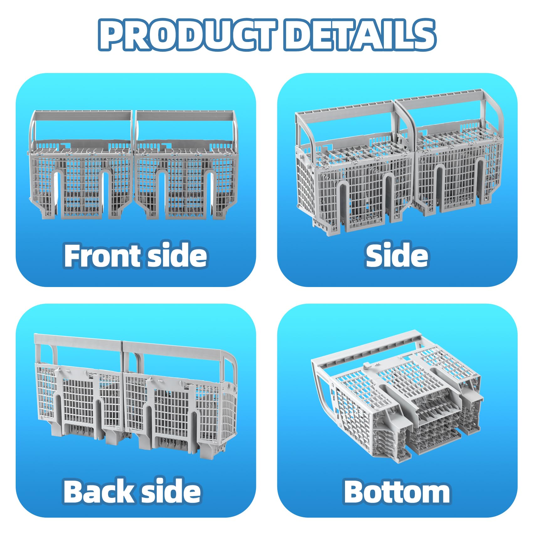 Upgraded 00675794 675794 9001396277 Dishwasher Cutlery Basket Silverware Basket (Gray) Replacement Part Compatible with Bosch Dishwashers, Set of 2