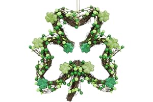 SIAWOY St Patricks Day Wreath for Front Door, Artificial Saint Patrick's Day Door Wreath with Glitter Foam Shamrock Green Berries, St Pattys Wreath Decorations for Wall Mantel