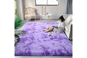 DweIke Fluffy Modern Area Rugs for Living Room Bedroom, 4x6ft Plush High Pile Tie-Dyed Rug for Kids Girls Room Nursery Home Decor, Upgrade Non-Slip Durable Rectangular Rug, Purple