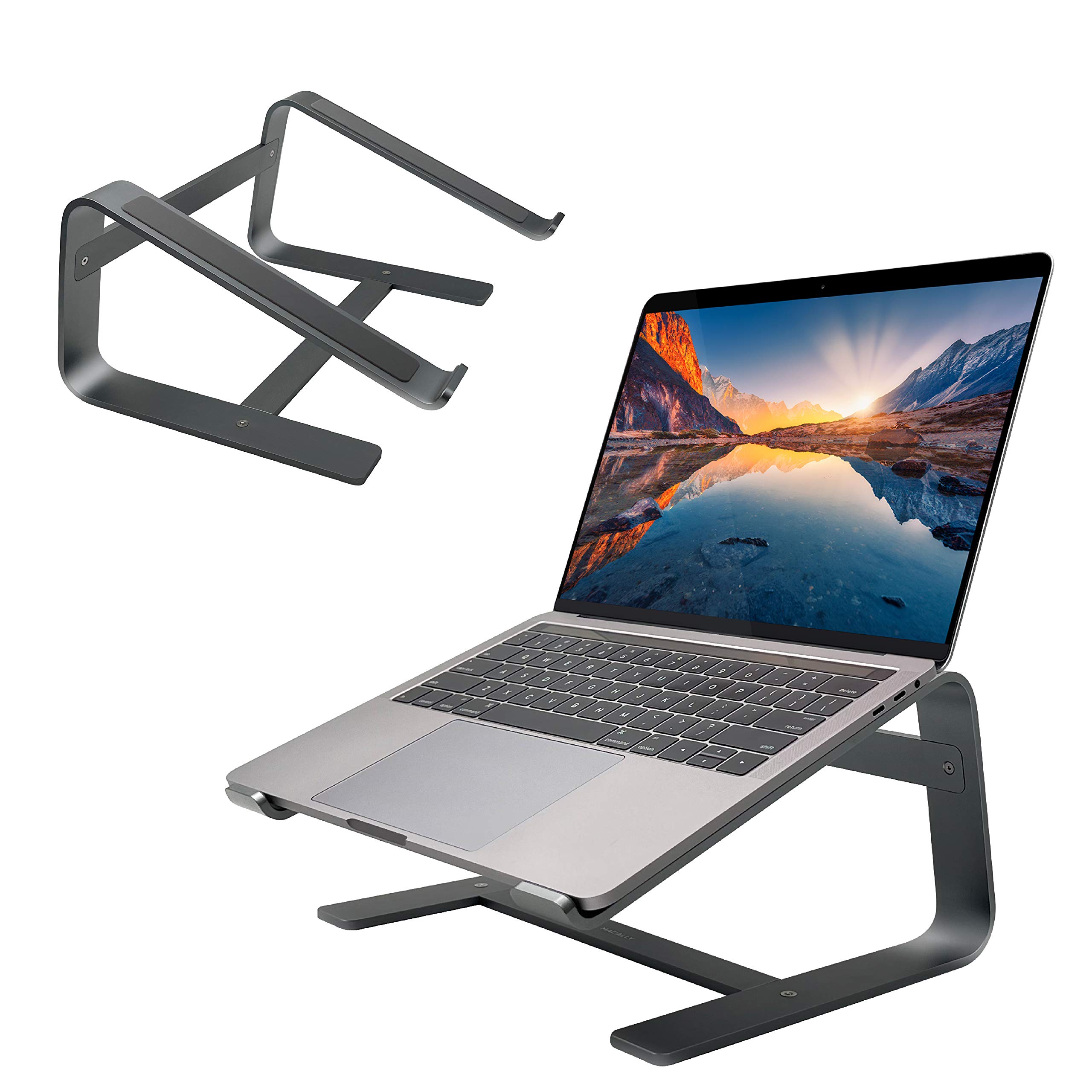 Macally Aluminum Laptop Stand for Desk - Works with All MacBook/Pro/Air & Laptops Between 10” to 17.3” - Sleek and Sturdy Laptop Riser - (ASTANDSG), Space Gray