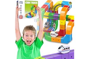 HAIIUZHI Electric Magnetic Train Track Set, 3D Anti-Gravity Flexible Race Tracks with Motorized Train and Traffic Signs, STEM Building Toy for Kids (51PCS)